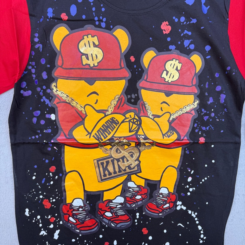 Switch Remarkable T Shirt Mens Small Black Red Winnie Bear Hip Hop Streetwear - Picture 2 of 4
